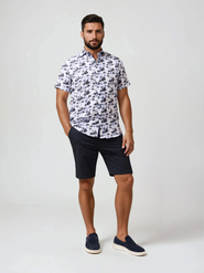 Stone Rose Linen Floral Palm Print SS Button-Up Shirt