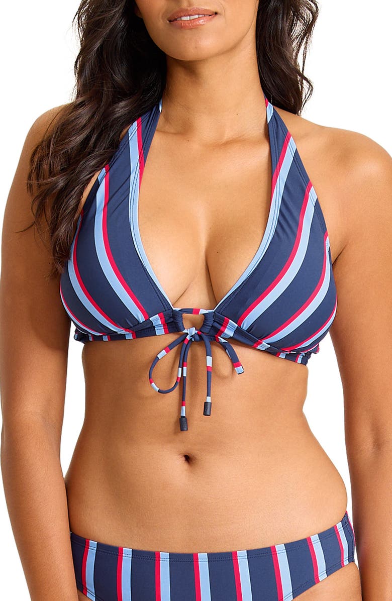 Tommy Bahama Deep Sea Stripe Halter Bikini Top, Main, color, Mare Navy