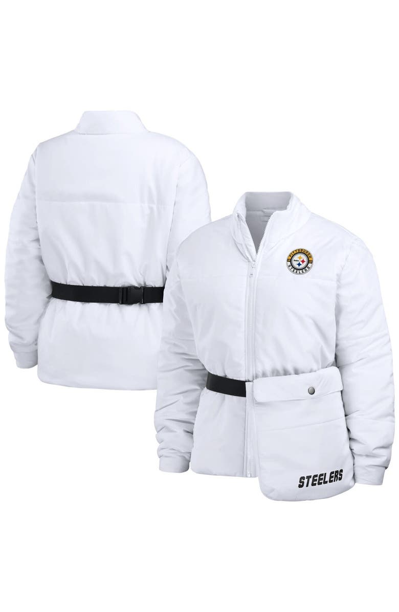 WEAR by Erin Andrews Women's WEAR by Erin Andrews White Pittsburgh Steelers Packaway Full-Zip Puffer Jacket, Main, color, White