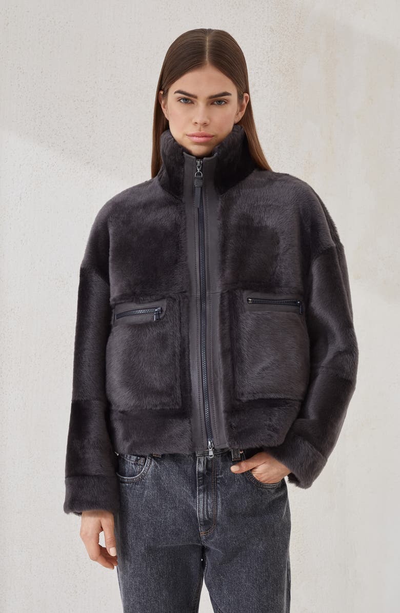 Brunello Cucinelli Shearling outerwear, Alternate, color, Charcoal