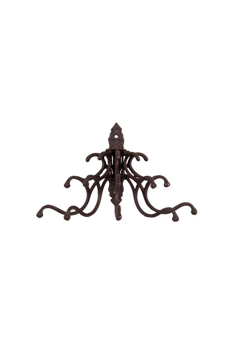 Storied Home Antique Decorative Cast Iron Multi Hook Wall Hanger with 15 Hooks, Distressed Rust Brown, Main, color, Brown
