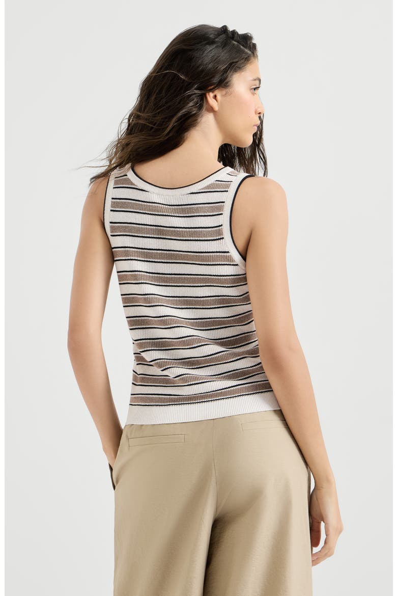 Knit top with sparkling stripes, Alternate, color, White