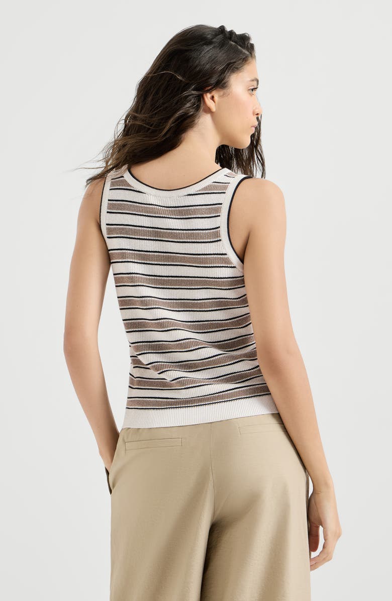 Brunello Cucinelli Knit top with sparkling stripes, Alternate, color, White