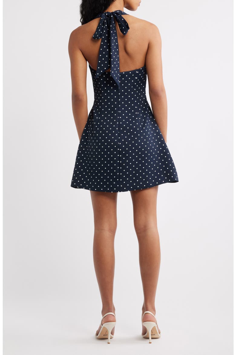Polka Dot Halter Minidress, Alternate, color, NAVY POLKA DOT