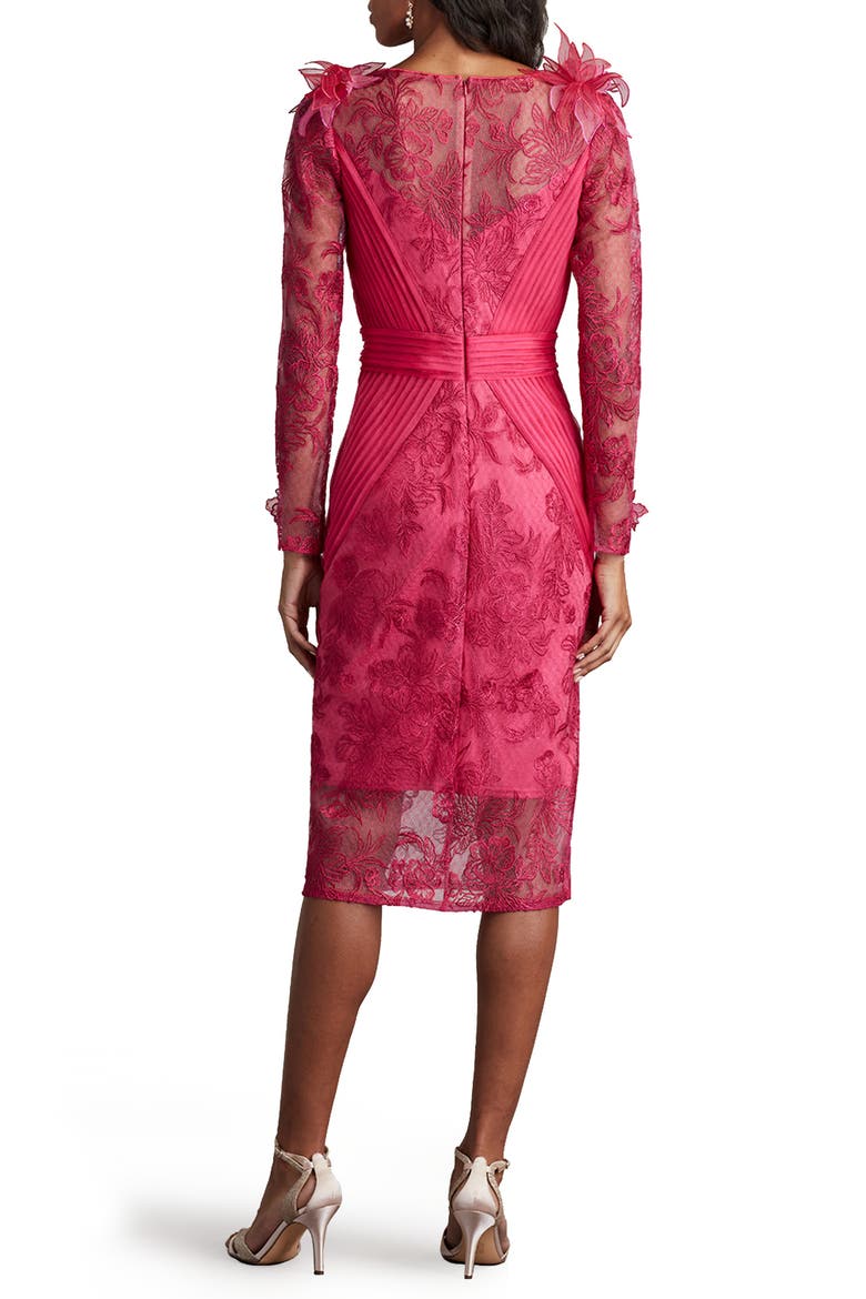 Floral Appliqué Long Sleeve Cocktail Dress, Alternate, color, WATER LILY