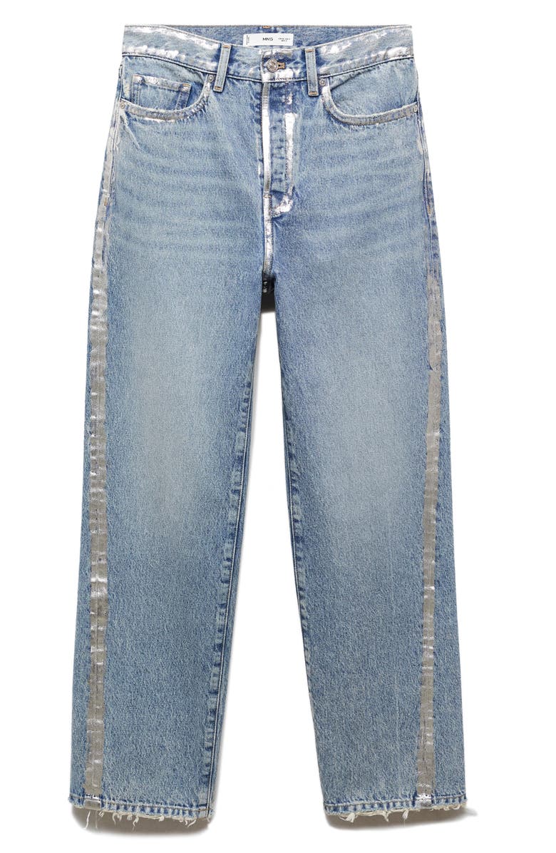 MANGO Metallic Foil Forward Seam Straight Leg Jeans, Alternate, color, 