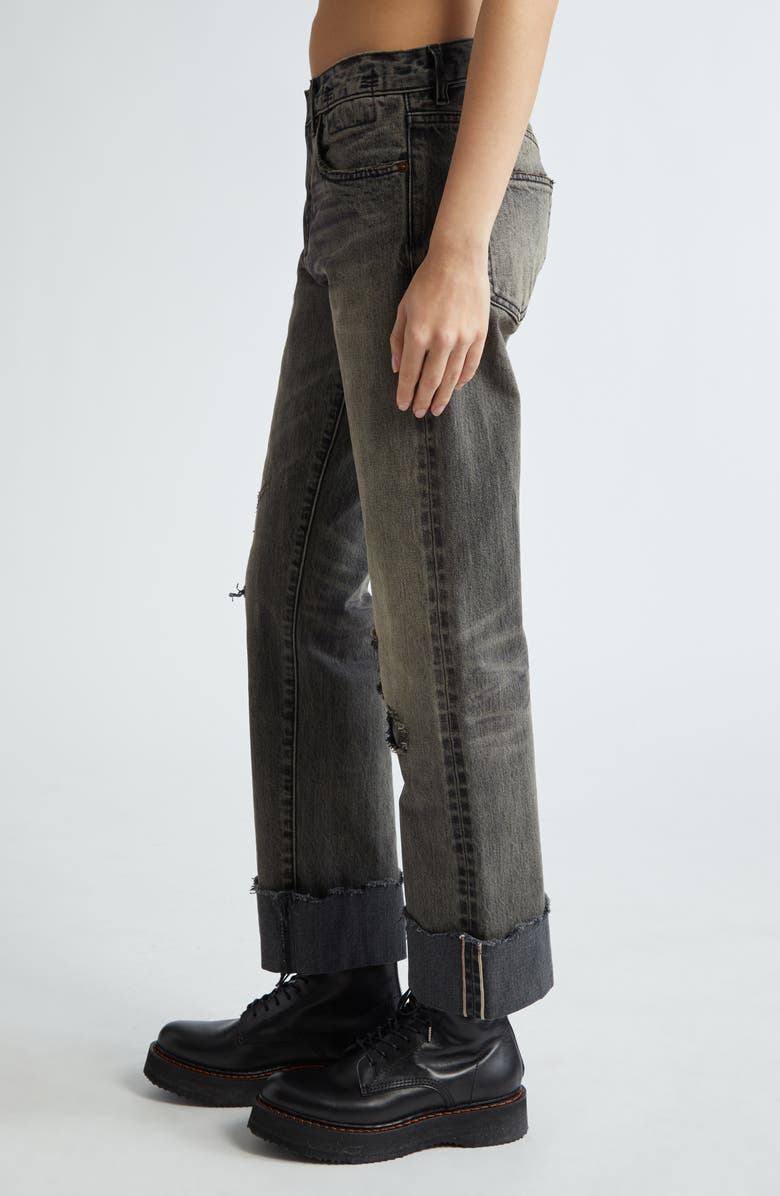 R13 Romeo Cuffed Straight Leg Jeans, Alternate, color, Hayne Selvedge Black