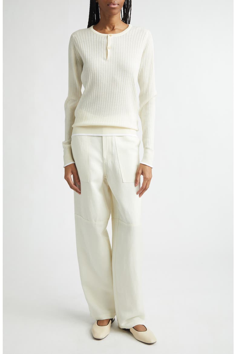 Nile Merino Wool & Cotton Rib Henley Sweater, Alternate, color, IVORY