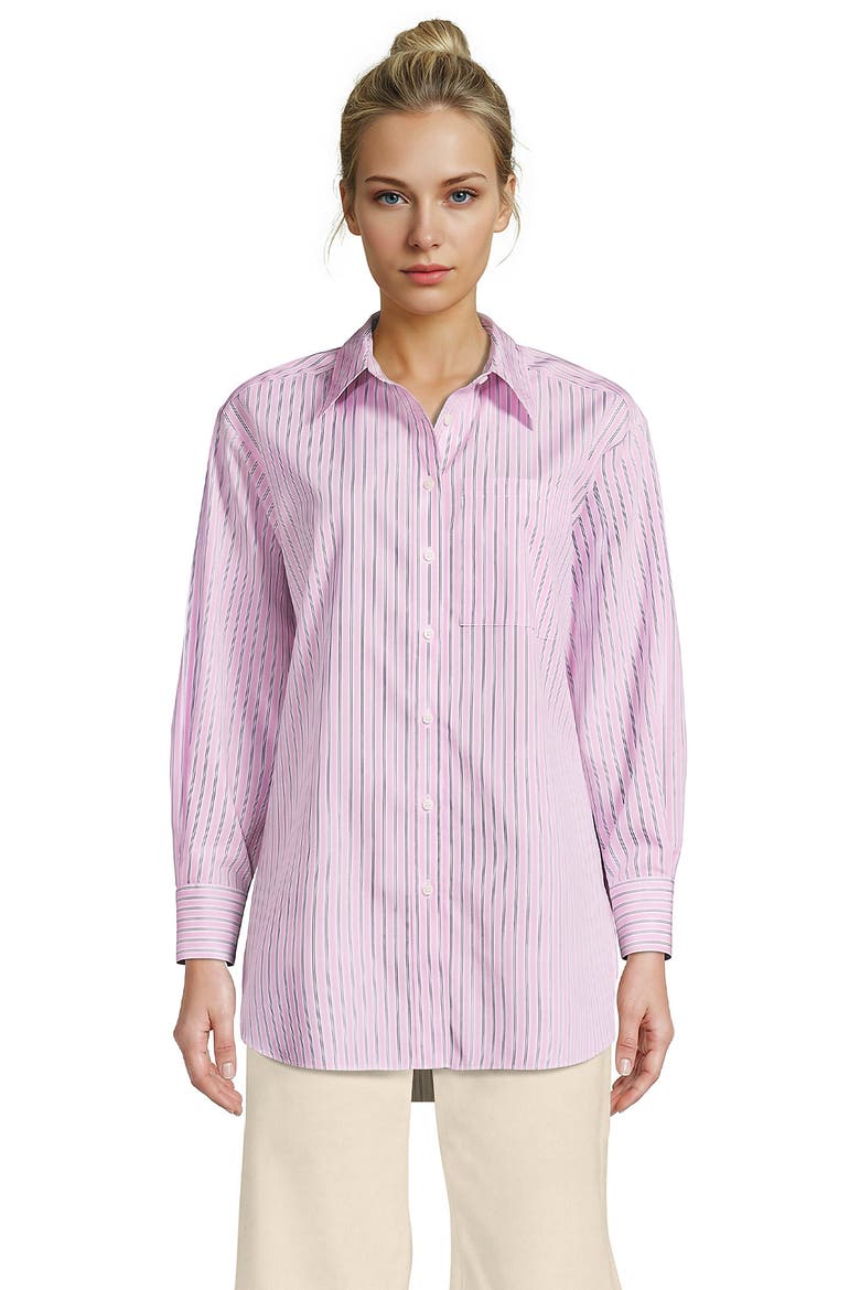 No Iron Oversized Poplin Extra Long Tunic, Main, color, Light Rose Pink Awning Stripe