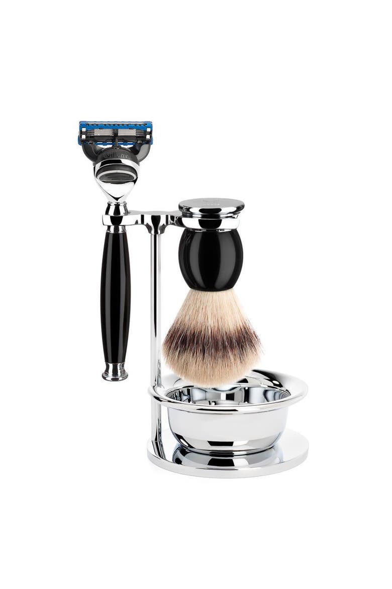 Sophist Black 4-piece Silvertip Fiber & Fusion Razor Shaving Set, Main, color, Black