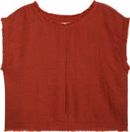 Elan Bali Fray Edge Cotton Cover-Up Crop Top