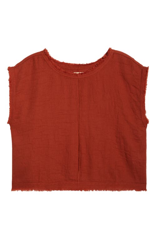 Elan Bali Fray Edge Cotton Cover-up Crop Top In Burgundy