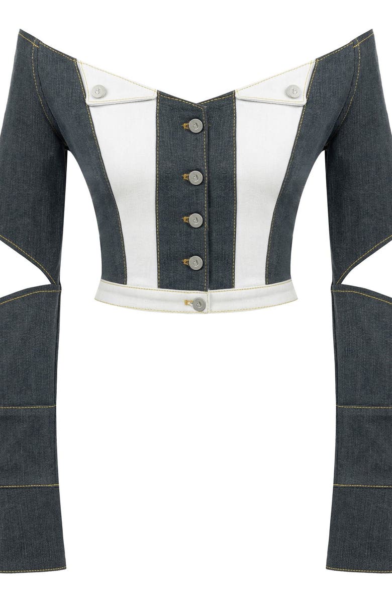 Jendue Monte Off Shoulder Top, Alternate, color, Niagara Blue