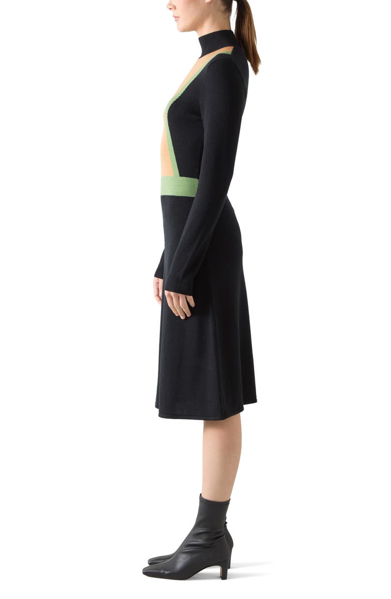 LK Bennett Natalia Colorblock Long Sleeve Merino Wool & Cotton Sweater Dress, Alternate, color, Black