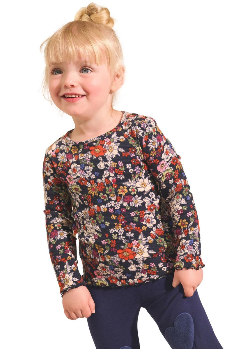 NEXT Kids' Floral Print Rib Long Sleeve Top, Alternate, color, Blue