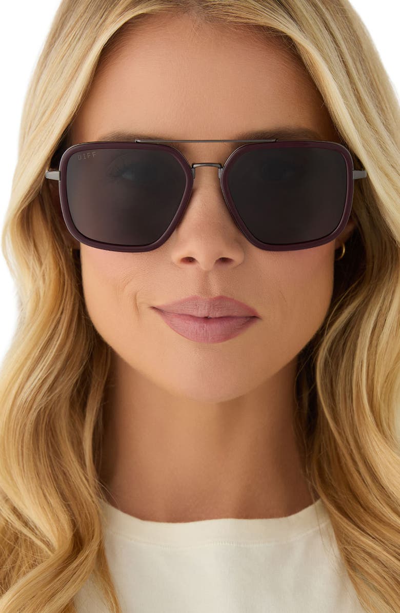 DIFF Jordan 57mm Navigator Square Polarized Sunglasses, Alternate, color, Dark Cherry Lacquer / Grey