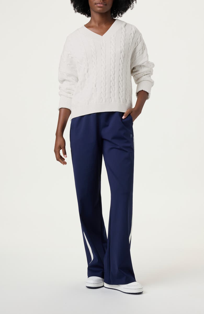 FILA Baseline Cable V-Neck Sweater, Alternate, color, White