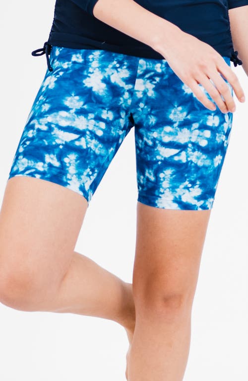 Calypsa Plus Size Mid-thigh Swim Shorts In Blue