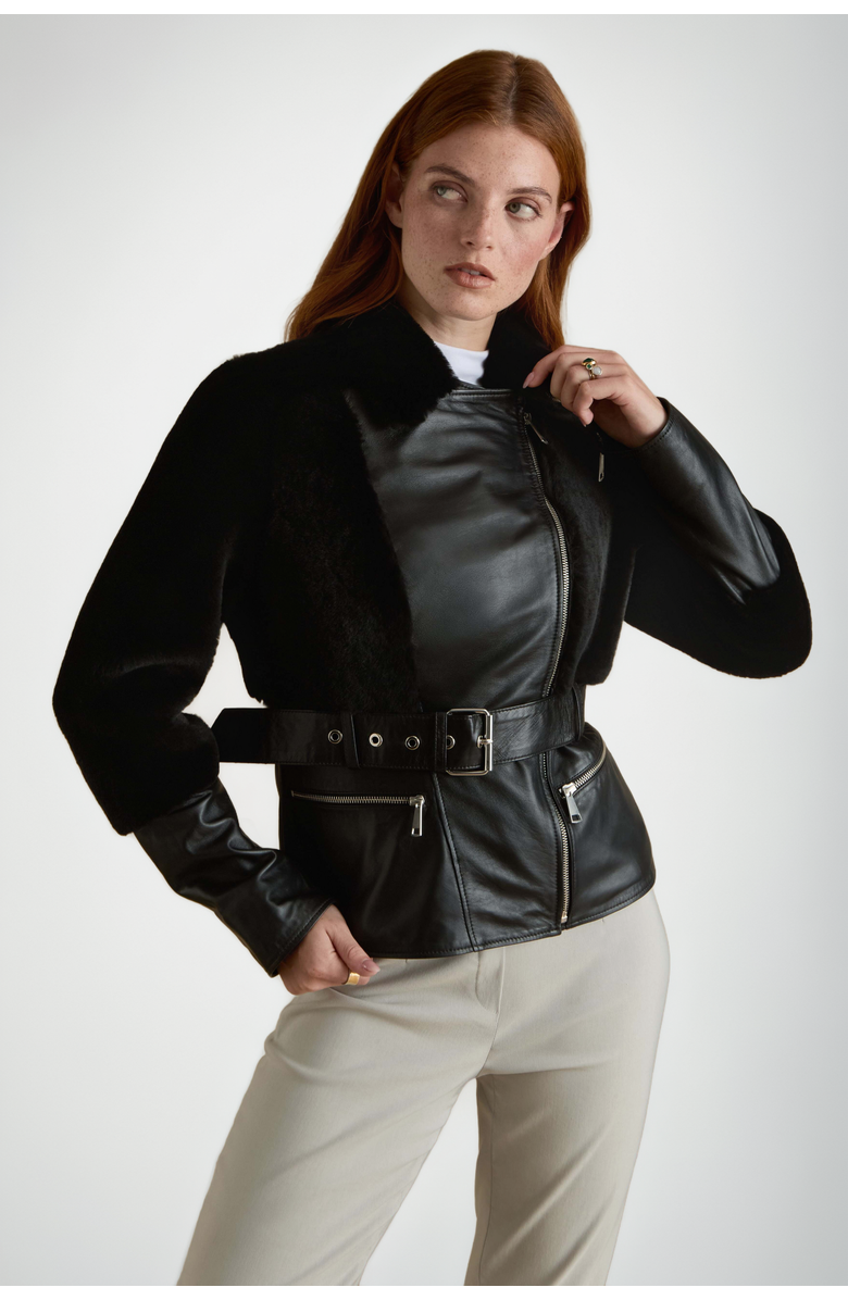 Furniq UK Alice Leather Jacket, Main, color, Black