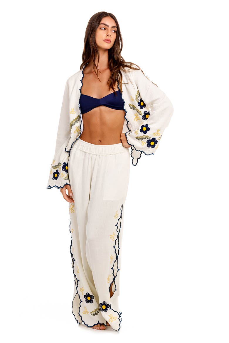 Soleil Fiore Tie Front Cover-Up Top, Alternate, color, WHITE