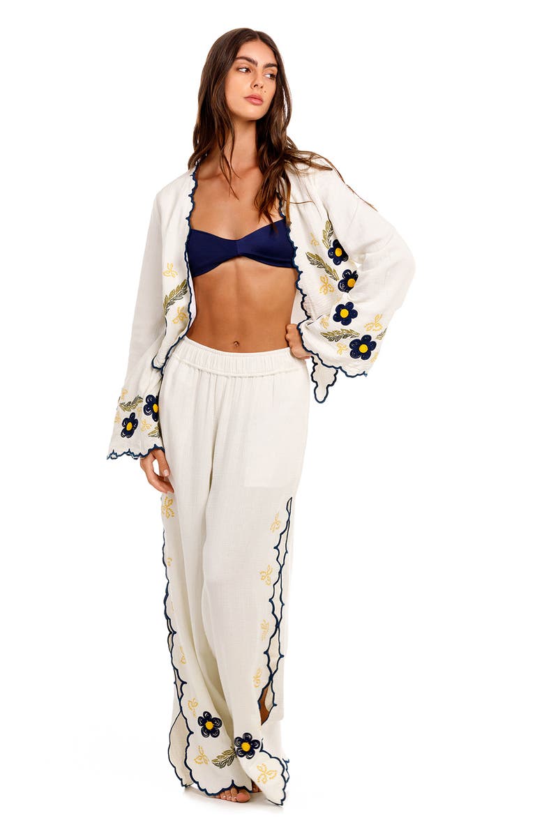 Agua Bendita Soleil Fiore Tie Front Cover-Up Top, Alternate, color, White