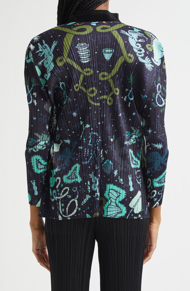 Pleats Please Issey Miyake Interplanetary Print Pleated Open Front Cardigan, Alternate, color, 