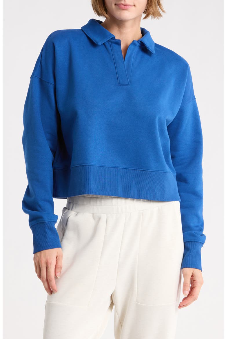 Luxfleece Johnny Collar Pullover Sweater, Main, color, MARINE BLUE