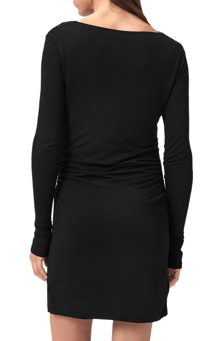 AllSaints Seyma Asymmetric Square Neck Long Sleeve Knit Minidress, Alternate, color, Black