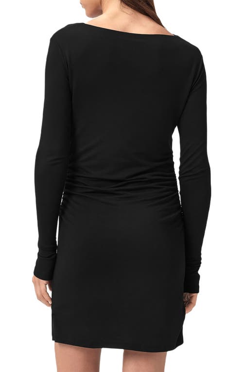 Allsaints Seyma Asymmetric Square Neck Long Sleeve Knit Minidress In Black