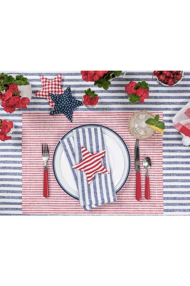 Linen Placemats Set of 4, 14 x 19" - Narrow Stripe, Alternate, color, Red and White