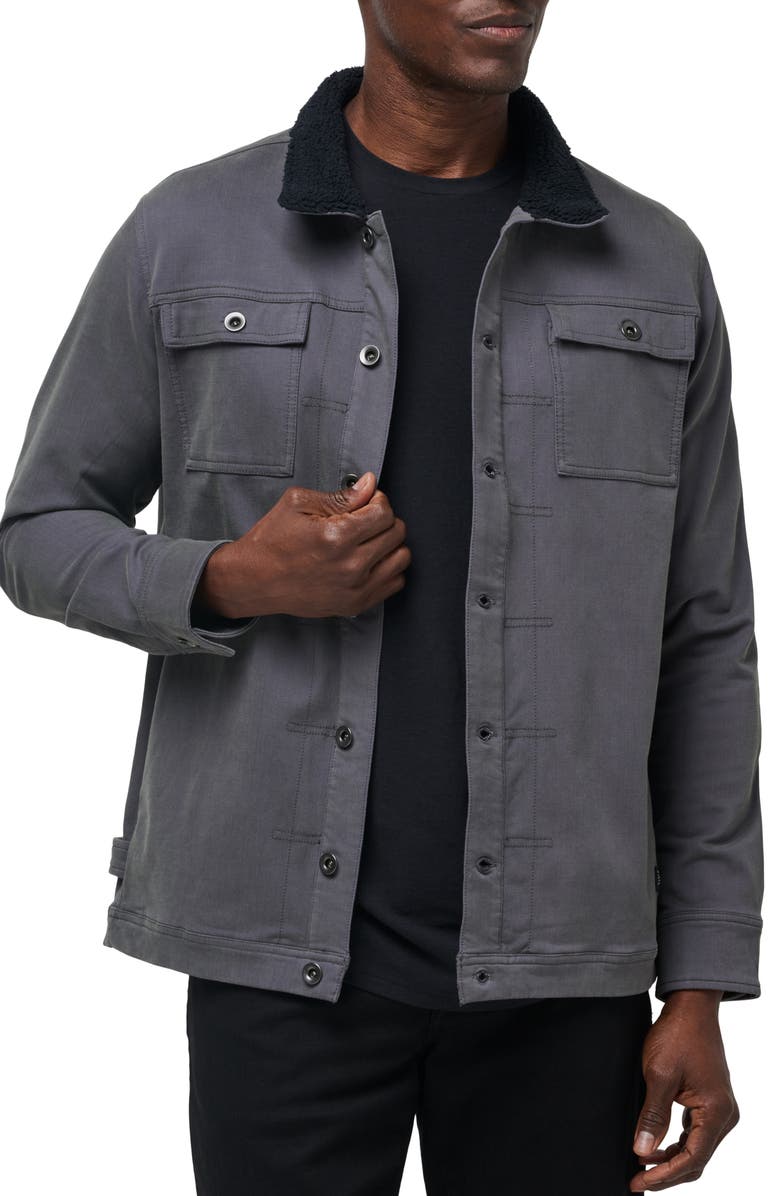 TravisMathew Cloud Denim Fleece Collar Jacket, Main, color, Grey Pinstripe