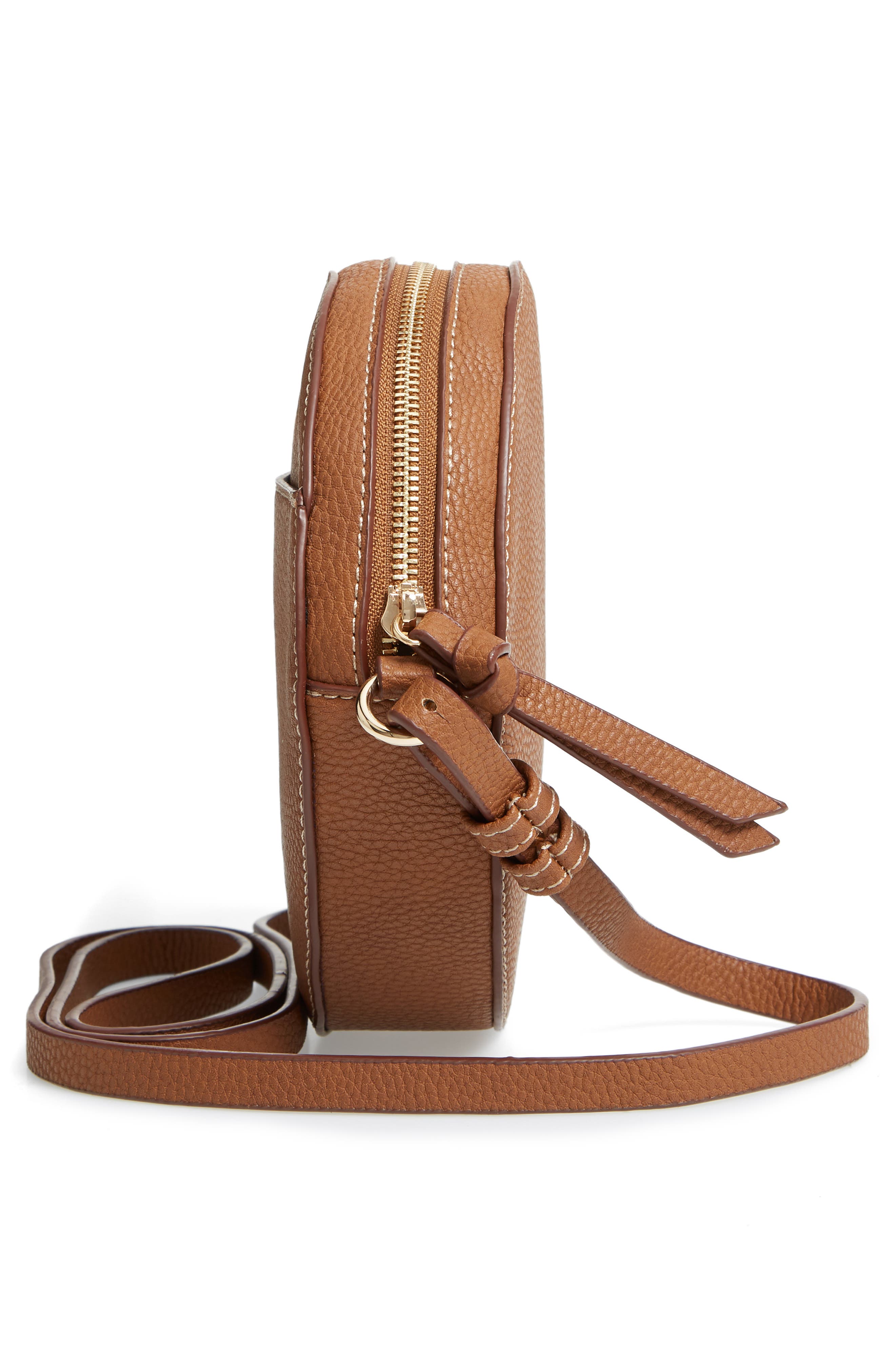 Cassie Faux Leather Circle Crossbody Bag, Alternate, color, TAN THRUSH