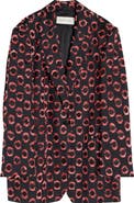 Dries Van Noten Basti Fil Coupé Polka Dot Oversize Double Breasted Satin Blazer