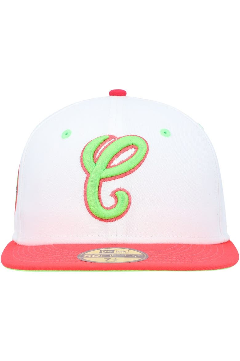 Men's New Era White/Coral Chicago White Sox Cooperstown Collection Comiskey Park 75th Anniversary Strawberry Lolli 59FIFTY Fitted Hat, Alternate, color, White