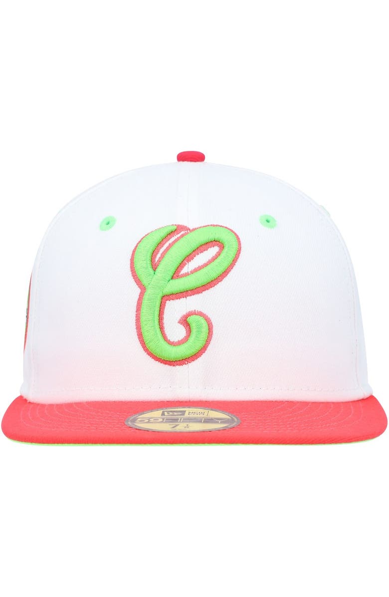 New Era Men's New Era White/Coral Chicago White Sox Cooperstown Collection Comiskey Park 75th Anniversary Strawberry Lolli 59FIFTY Fitted Hat, Alternate, color, White