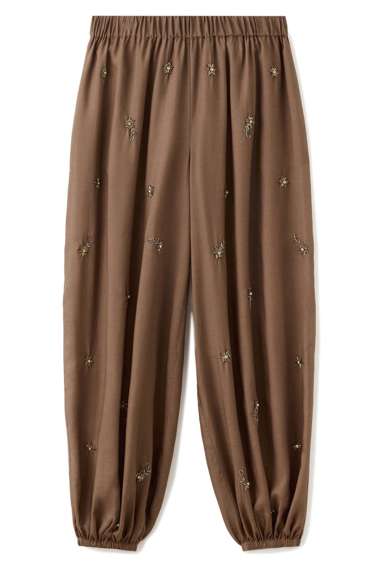 Beaded Embroidered Balloon Pants, Alternate, color, BROWN