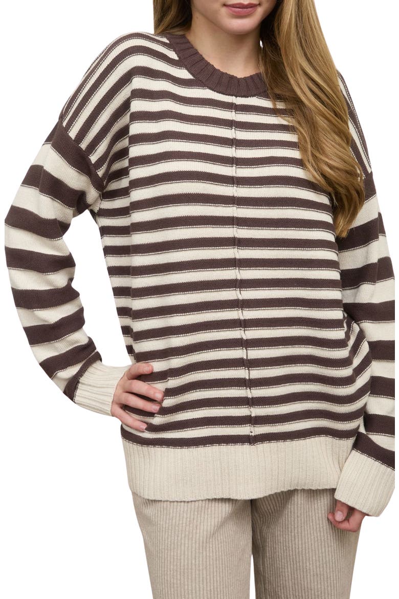 Stripe Pullover Sweater, Main, color, BROWN