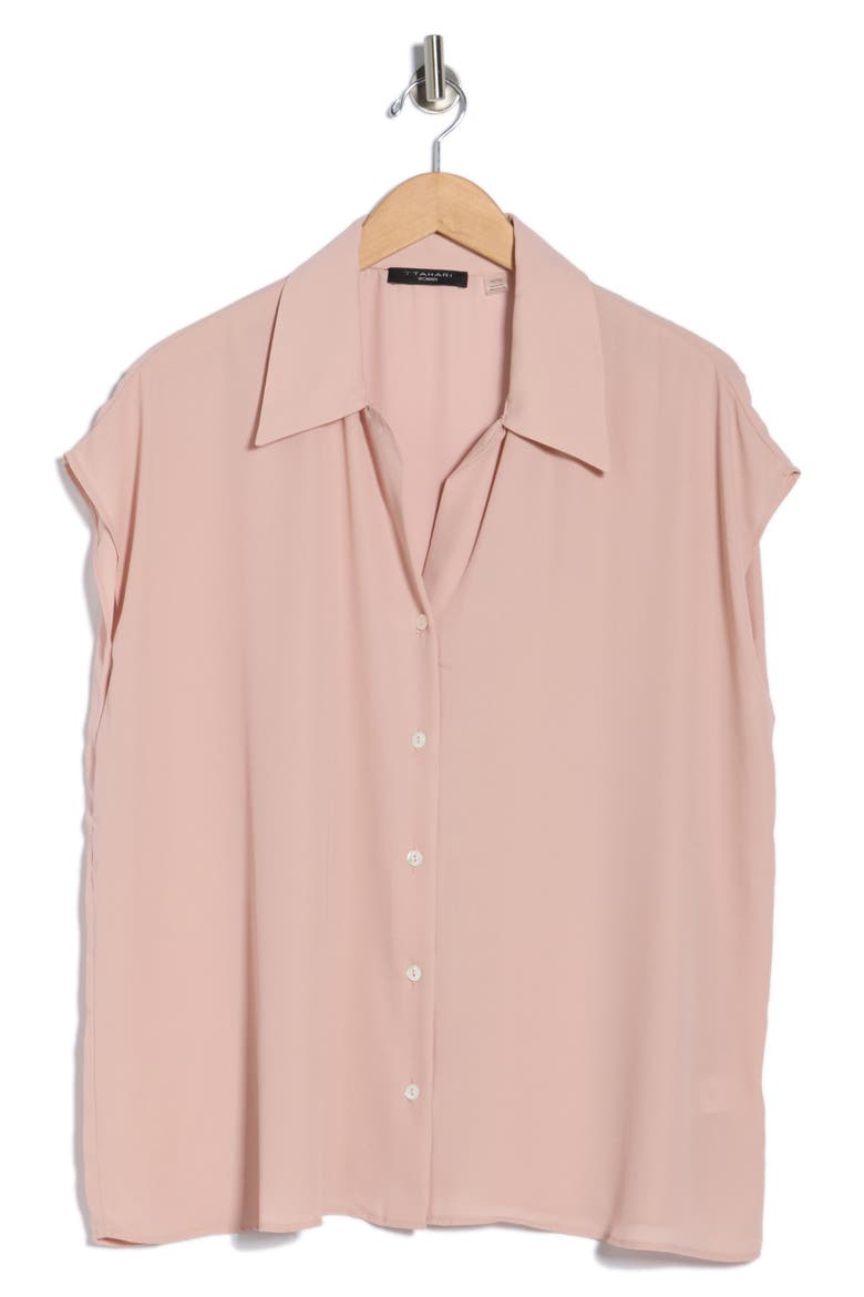 Cap Sleeve Button-Up Shirt, Alternate, color, DUSTY PINK