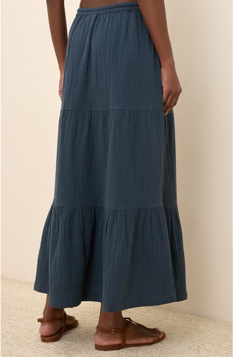 Pact Organic Cotton Coastal Double Gauze Tiered Maxi Skirt, Alternate, color, French Navy