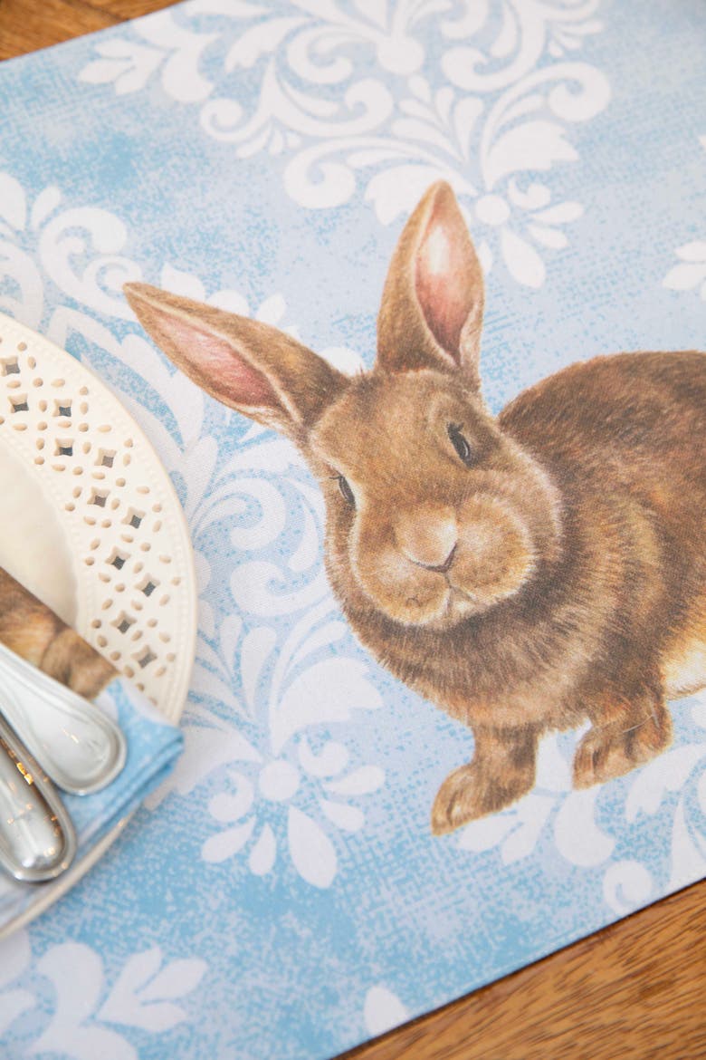 Damask Easter Bunny Rabbit Table Runner 14" x 72", Alternate, color, Blue