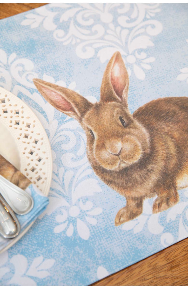 C&F Home Damask Easter Bunny Rabbit Table Runner 14" x 72", Alternate, color, Blue