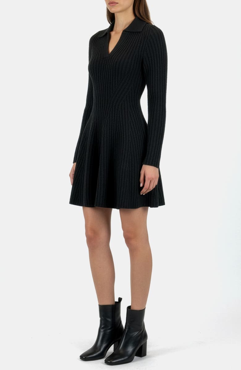 Lush Long Sleeve Ribbed Sweater Dress, Alternate, color, Black