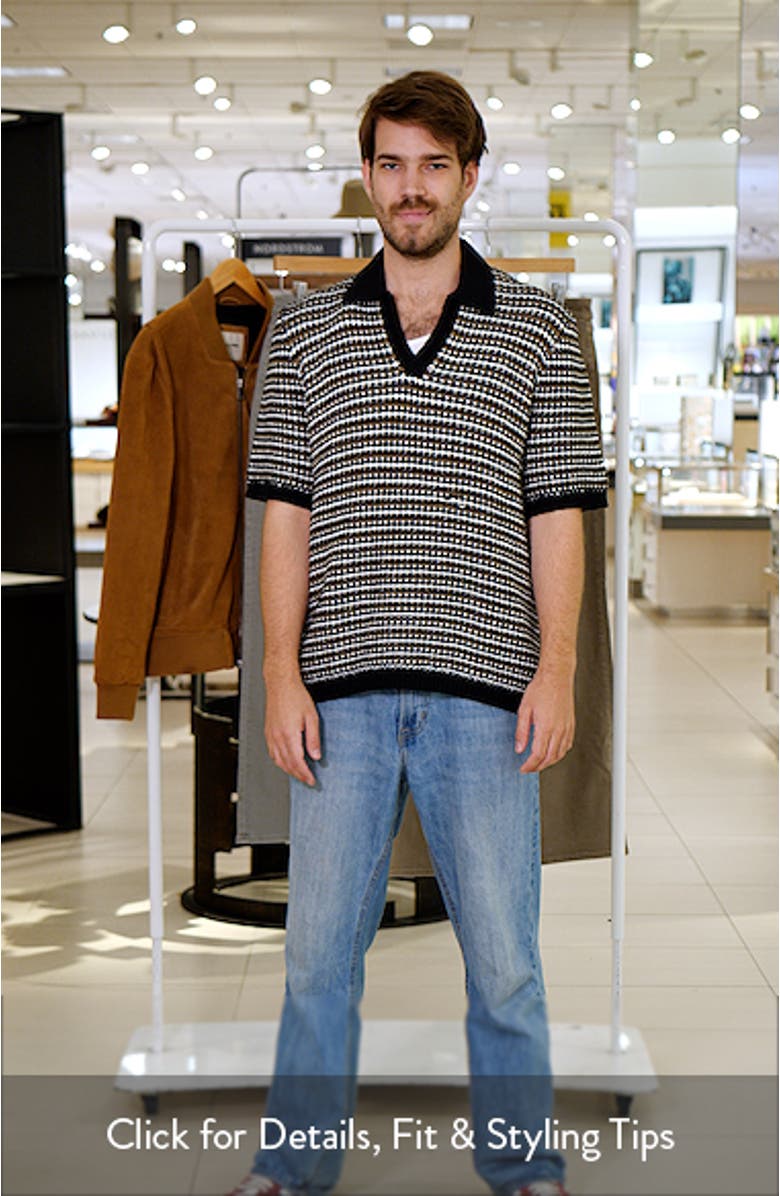 Johnny Collar Textured Stripe Cotton Polo Sweater, sales video thumbnail