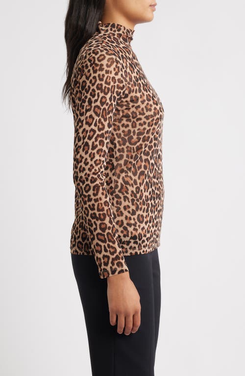 Anne Klein Long Sleeve Mock Neck Top In Animal Print