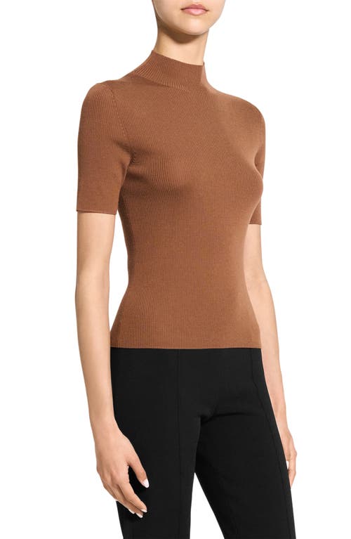 Theory Leenda Short Sleeve Mock Neck Sweater In Brown