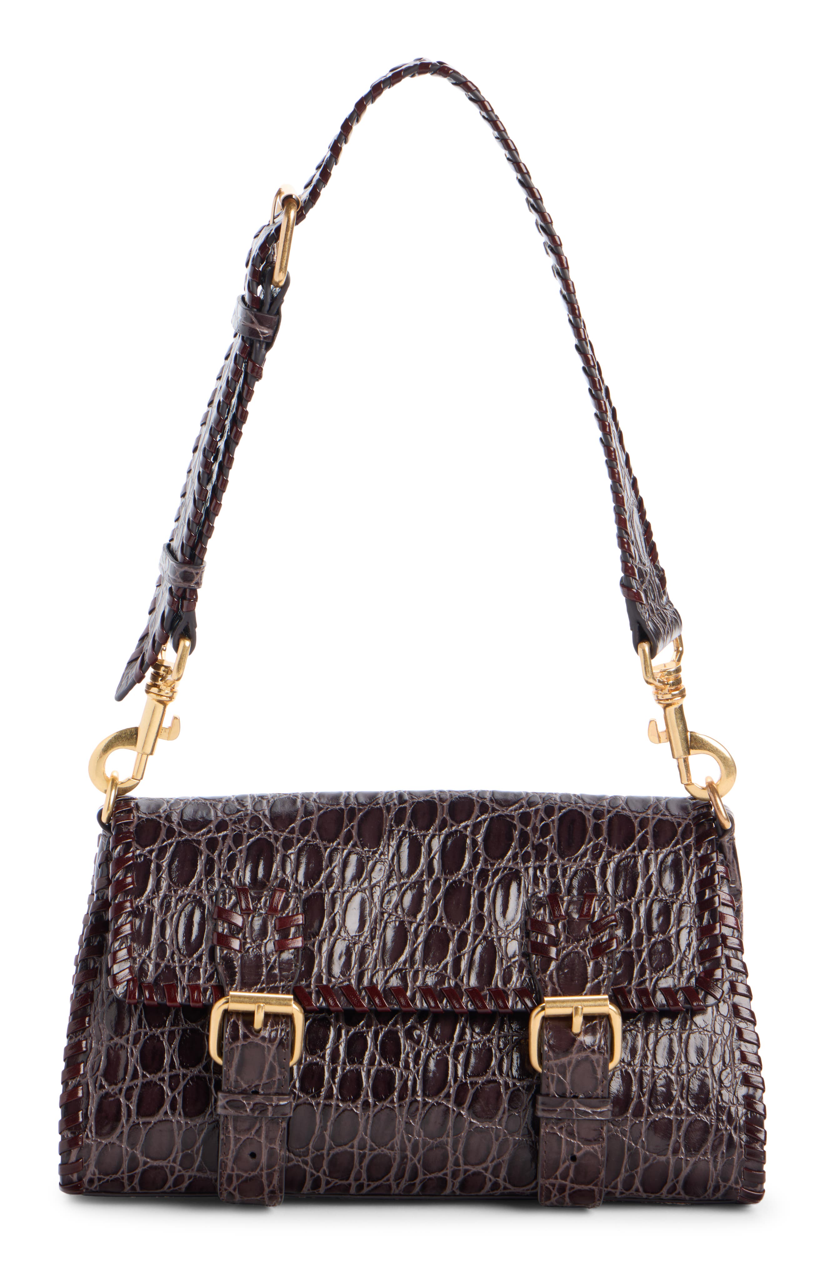 Dries Van Noten Croc Embossed Leather Satchel, Main, color, Taupe