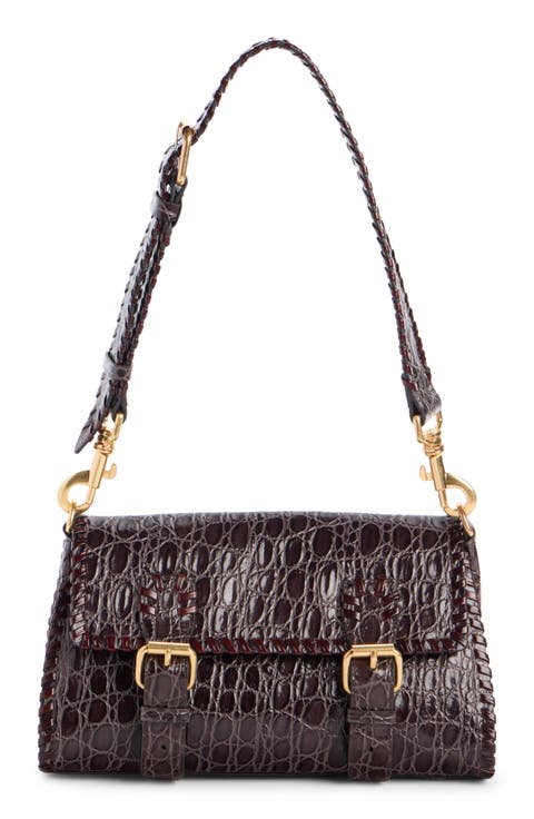 Croc Embossed Leather Satchel
