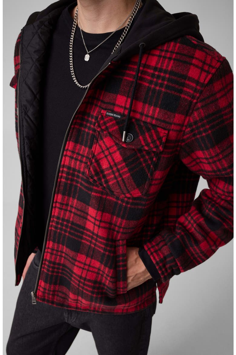 Hooded Plaid Flannel Fleece Shirt Jacket, Alternate, color, L51M-OPEN