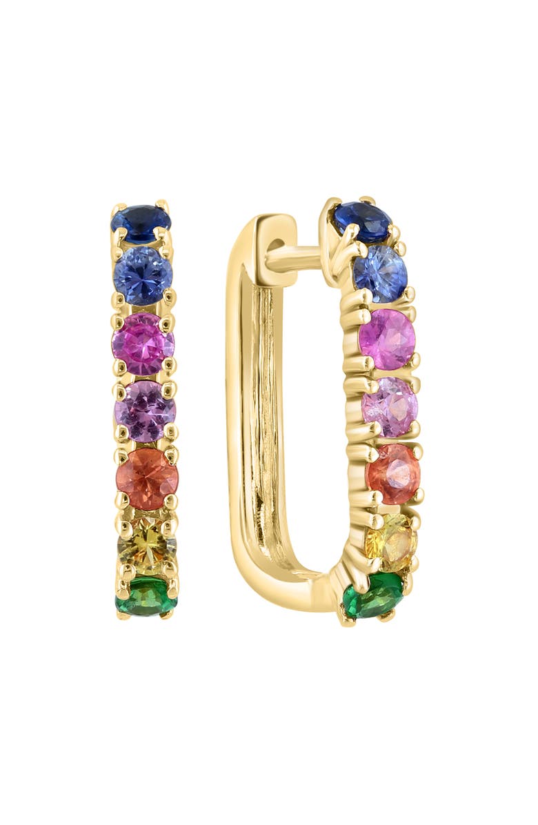EFFY 14K Yellow Gold Multi Sapphire Hoop Earrings, Main, color,