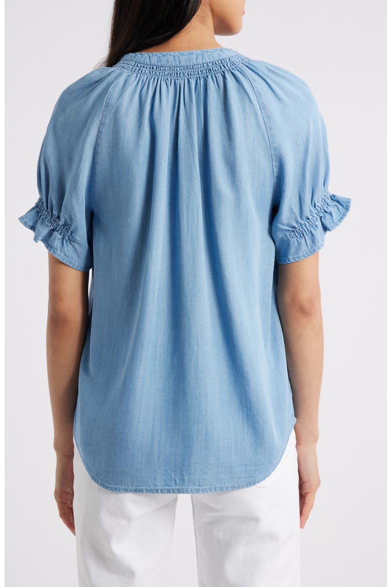 Smocked Embroidered Chambray Top, Alternate, color, LIGHT BLUE